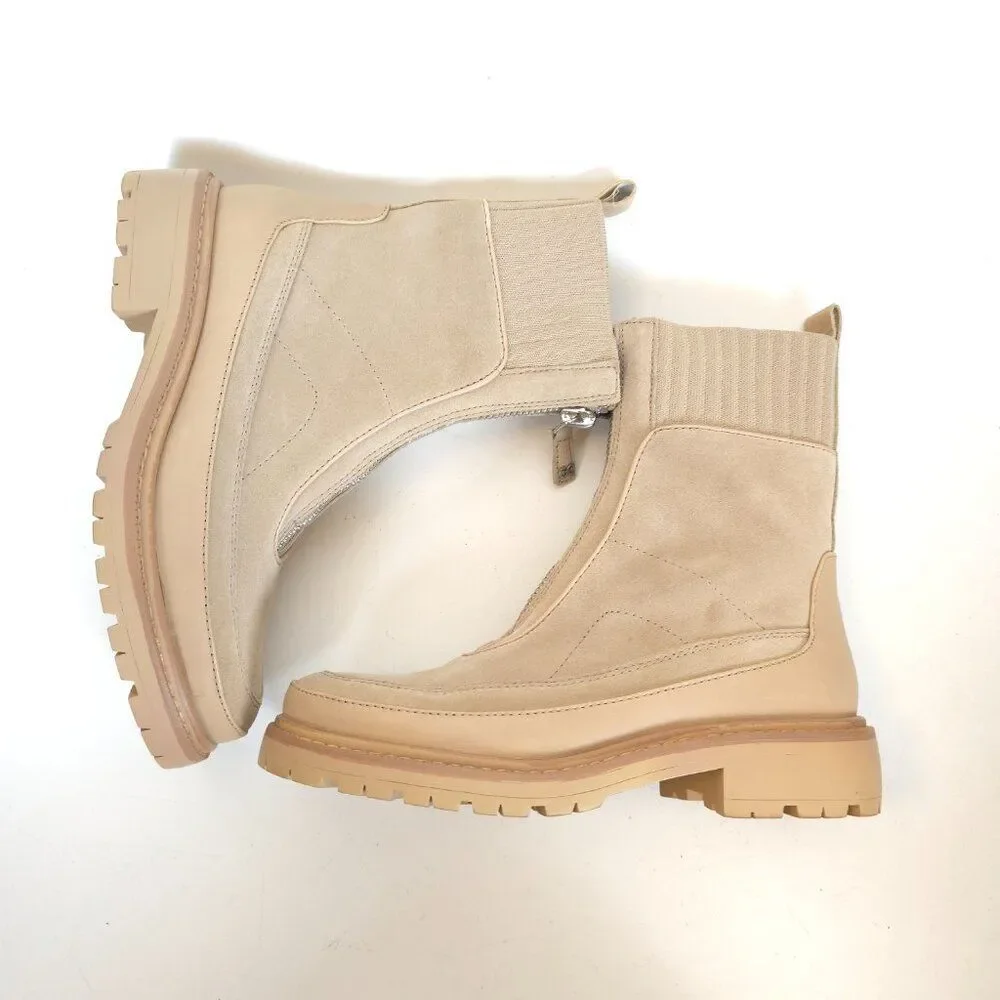 Sam Edelman Women’s Laguna Leather & Fabric Lug Sole Boots Beige Size 6.5